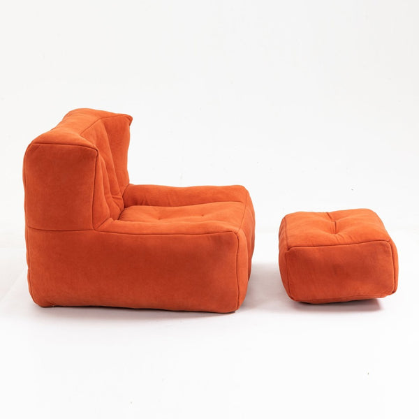 English Elm Fluffy Velvet Bean Bag Lounge Chair with Ottoman Memory Foam Adult Bedroom Seating Red W1996131042