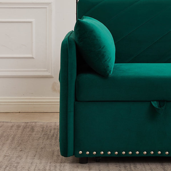 English Elm MH" Velvet Sleeper Sofa Bed with USB Port, 3‑in‑1 Pull-Out Convertible Couch, Removable Pocket Pillows Green W1193137590