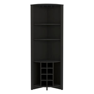 English Elm Corner Bar Cabinet Castle Black – Space-Saving Corner Wine Cabinet with 8 Cubbies, Cup Rack & Shelves for Living Room Durable Particleboard Design B092S00035