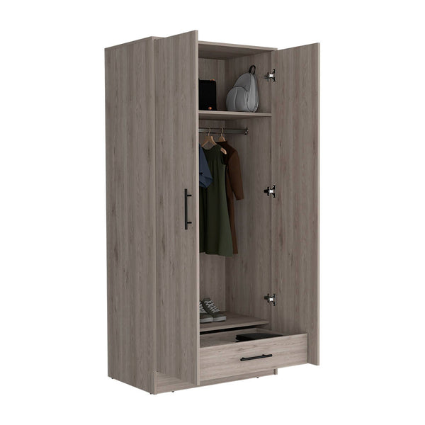 English Elm 180 Armoire Beery Light Gray Bedroom Closet Organizer 71" High Spacious Shelf Rod Drawer Durable Finish B092S00019