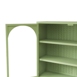 English Elm 27.56"Glass Modern Two-Door Wall Cabinet Green with Tempered Glass, Three-Tier Storage & Woven Detail W757135228