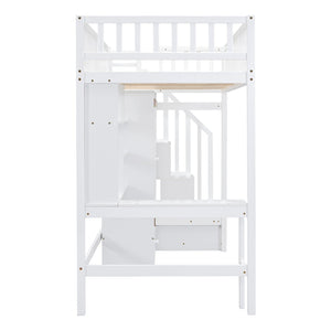 English Elm Twin Loft Bed with Integrated Desk Wardrobe Bookshelf and Storage for Kids Rooms LT100668AAK