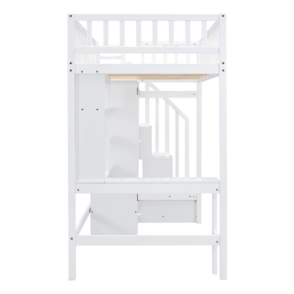 English Elm Twin Loft Bed with Integrated Desk Wardrobe Bookshelf and Storage for Kids Rooms LT100668AAK