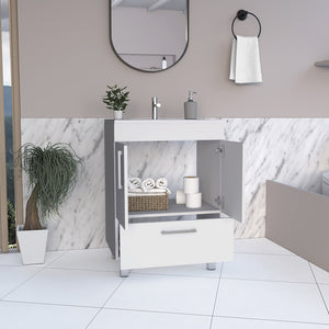 English Elm Single Bathroom Vanity Mayorca White - 29.5" Superior Top, Double Door Cabinet, Four Legs, Durable Assembly B092S00079