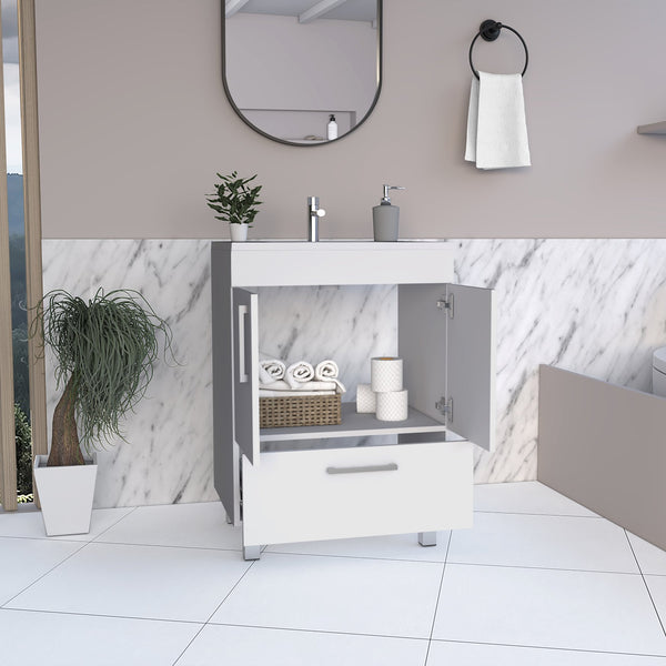 English Elm Single Bathroom Vanity Mayorca White - 29.5" Superior Top, Double Door Cabinet, Four Legs, Durable Assembly B092S00079