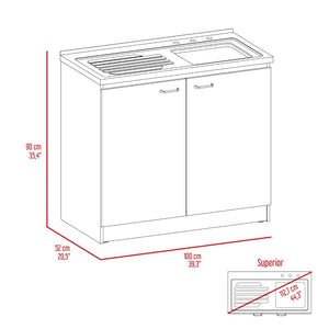 English Elm Utility Sink Cabinet Freestanding Stainless Steel Basin White Farmhouse Storage B092S00033