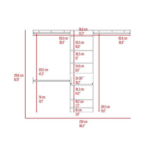 English Elm 250 Closet System British Dark Walnut Bedroom Organizer – 5 Shelves, 1 Drawer, 3 Rods, Durable 99.7" Top Finish B092S00026