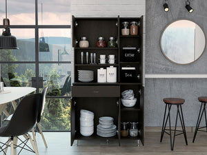 English Elm Kitchen Pantry Piacenza Black – Space-Saving Particle Board Cabinet with 6 Doors, 10 Shelves & Drawer B092S00102