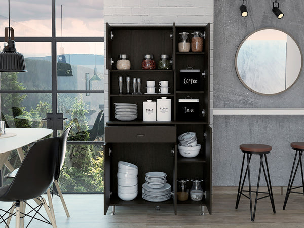 English Elm Kitchen Pantry Piacenza Black – Space-Saving Particle Board Cabinet with 6 Doors, 10 Shelves & Drawer B092S00102