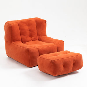 English Elm Fluffy Velvet Bean Bag Lounge Chair with Ottoman Memory Foam Adult Bedroom Seating Red W1996131042