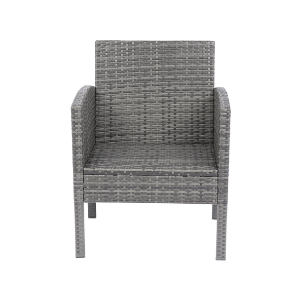 English Elm 6 Piece Patio Wicker Sectional Set with Space-Saving Nesting Design, Steel Frame, Tempered Glass Table and Weatherproof Cushions Grey W329S00042