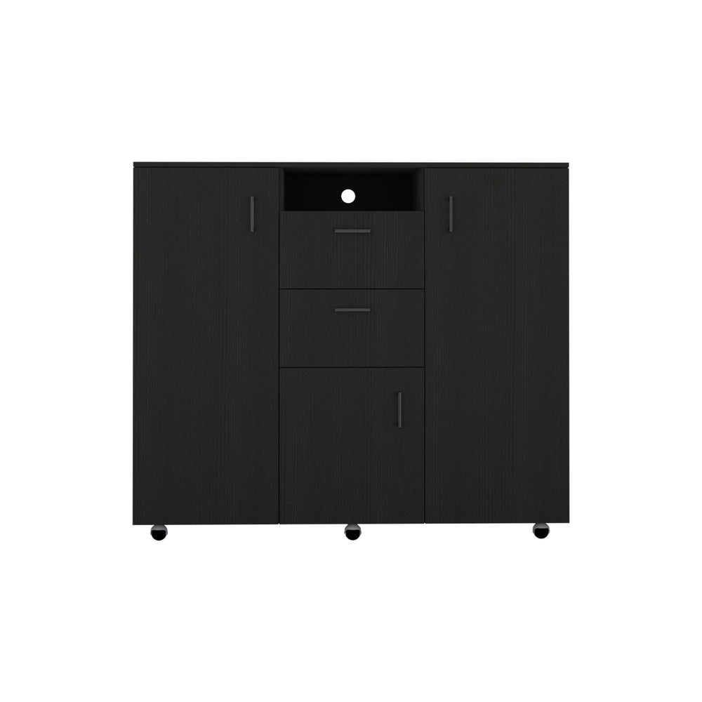 English Elm Double Door Cabinet Dresser Quizz Black - Sturdy Particle Board, 2 Drawers, Wenge Finish, Durable Design B092S00112