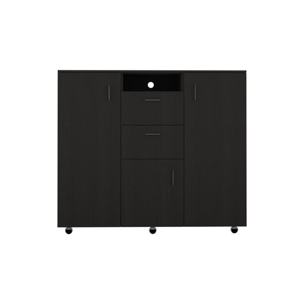 English Elm Double Door Cabinet Dresser Quizz Black - Sturdy Particle Board, 2 Drawers, Wenge Finish, Durable Design B092S00112