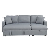 English Elm Upholstery Sleeper Sectional Sofa Grey With Storage Space, 2 Tossing Cushions