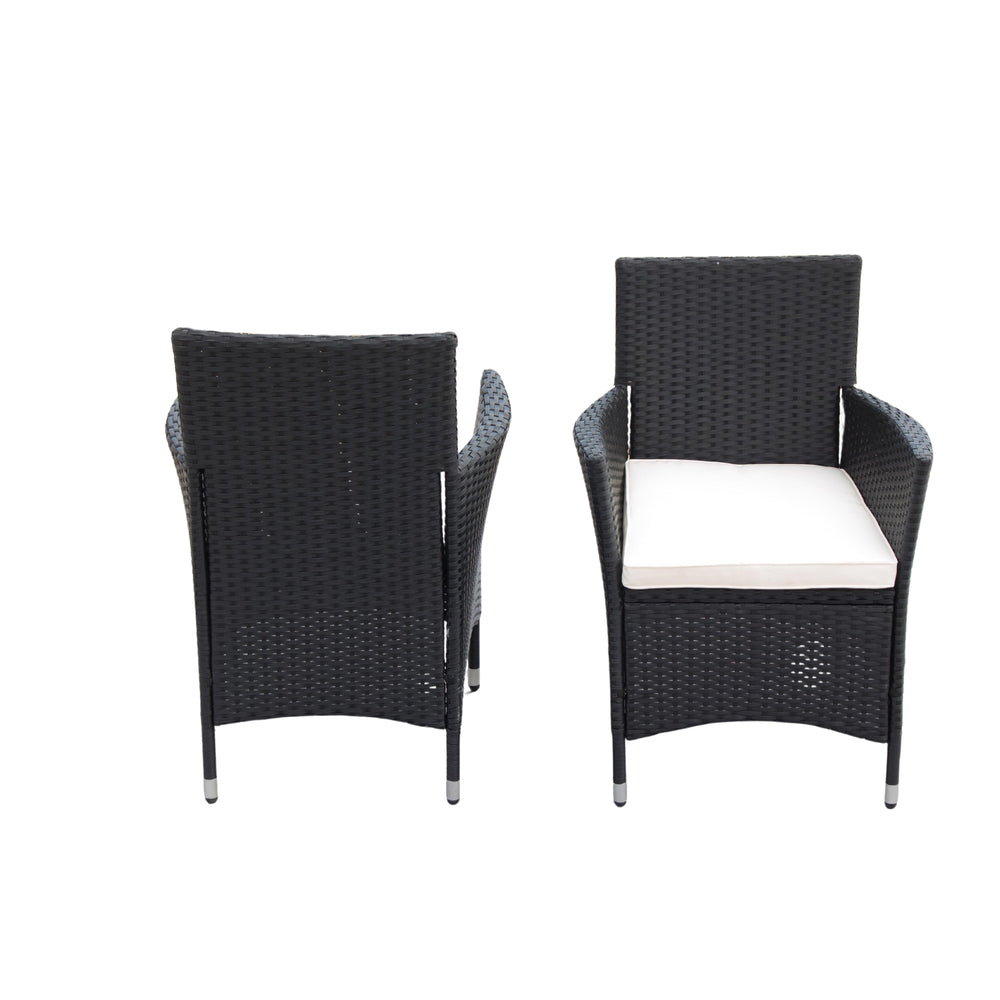 English Elm Eelifee 5-Piece Outdoor Wicker Dining Set With Acacia Wood Top & Plush Crème Cushions For Comfort W329S00039