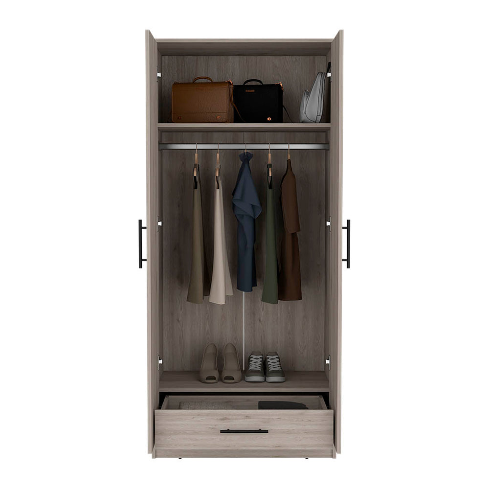English Elm 180 Armoire Beery Light Gray Bedroom Closet Organizer 71" High Spacious Shelf Rod Drawer Durable Finish B092S00019