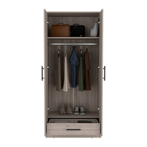 English Elm 180 Armoire Beery Light Gray Bedroom Closet Organizer 71" High Spacious Shelf Rod Drawer Durable Finish B092S00019