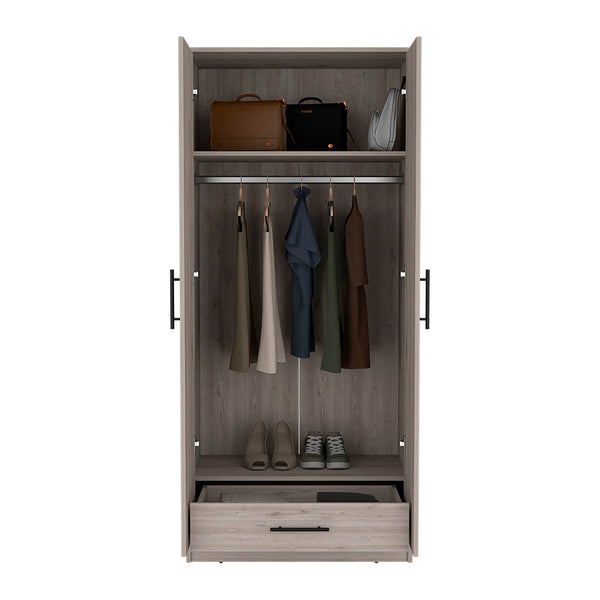 English Elm 180 Armoire Beery Light Gray Bedroom Closet Organizer 71" High Spacious Shelf Rod Drawer Durable Finish B092S00019