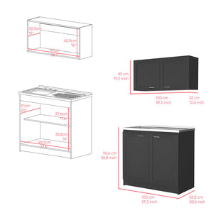 English Elm Cabinet Zeus Garage Black modular particle board storage set with durable countertops, long-lasting design B092S00046