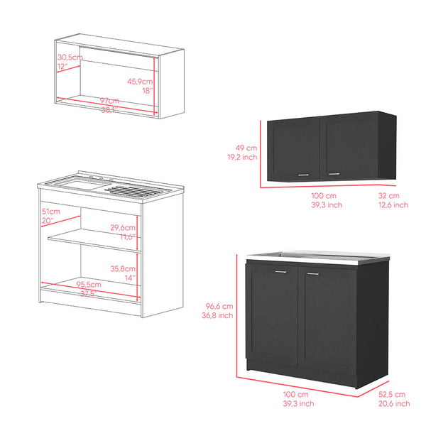 English Elm Cabinet Zeus Garage Black modular particle board storage set with durable countertops, long-lasting design B092S00046
