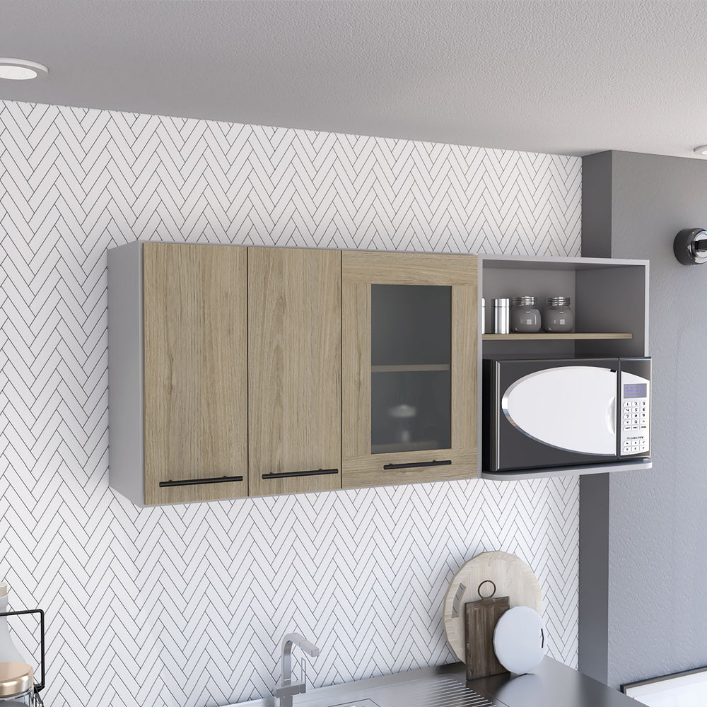 English Elm Wall Cabinet Retrit Light Pine Beige Glass Front Removable Wall-Mount Kitchen Storage, Durable 39x23x5 B092S00114
