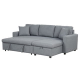 English Elm Upholstery Sleeper Sectional Sofa Grey With Storage Space, 2 Tossing Cushions