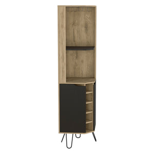English Elm Corner Bar Cabinet Leverkusen Aged Oak/Black - Corner Wine Storage with Six Cubbies, Cup Rack & Shelves Durable Design (41x22") B092S00069