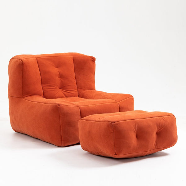 English Elm Fluffy Velvet Bean Bag Lounge Chair with Ottoman Memory Foam Adult Bedroom Seating Red W1996131042