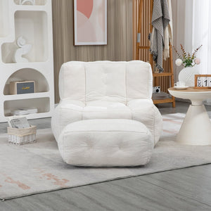 English Elm Fluffy Velvet Bean Bag Lounge Chair with Ottoman Memory Foam Adult Bedroom Seating White W1996131041