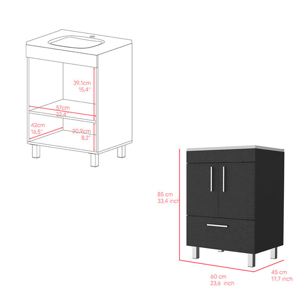 English Elm Single Bathroom Vanity Mayorca Black – 29.5" Superior Top, Double Door Cabinet, Four Legs, Durable Finish B092S00077