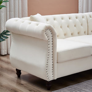 English Elm 83.5-inch L-shaped Sectional Sofa Five Seat Corner Couch with Chesterfield Inspired Style Beige W834S00601