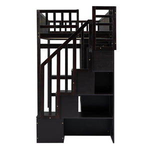 English Elm Twin Loft Bed with Integrated Desk Wardrobe Bookshelf and Storage for Kids Rooms Espresso LT100668AAP