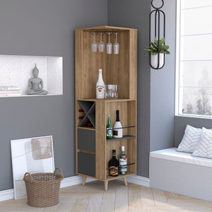 English Elm Corner Bar Cabinet Caguas, Living Room, Pine / Matt Gray