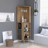 Modern Pine Corner Bar Cabinet with Wine Storage in Matt Gray Finish