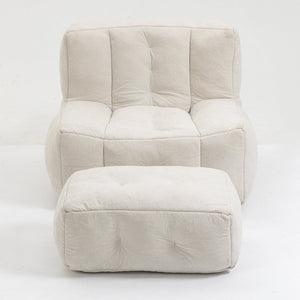 English Elm Fluffy Velvet Bean Bag Lounge Chair with Ottoman Memory Foam Adult Bedroom Seating White W1996131041