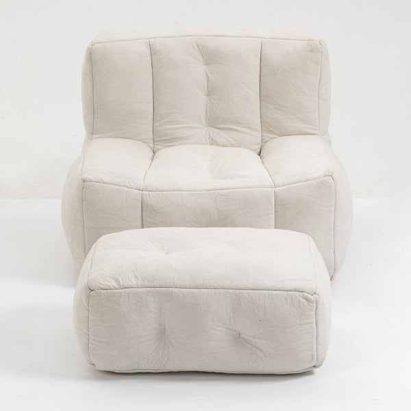 English Elm Fluffy Velvet Bean Bag Lounge Chair with Ottoman Memory Foam Adult Bedroom Seating White W1996131041