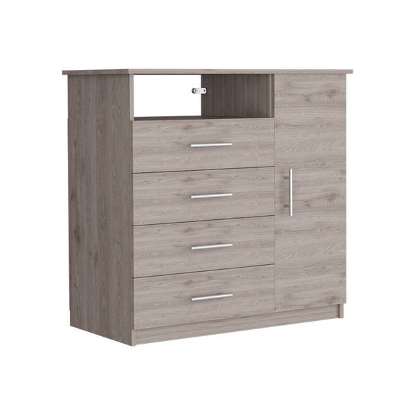 English Elm Dresser Beaufort Light Gray – 4-Drawer & Tall Cabinet Storage, Open Shelf, Durable Particleboard Finish B092S00058