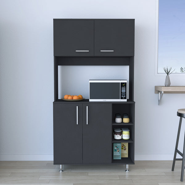 English Elm Pantry Cabinet Delaware Black - Spacious 37" Prep Surface, Hutch Storage, Open Bottom Rack, Durable Particle Board B092S00048