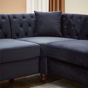 English Elm 83.5-inch L-shaped Sectional Sofa Five Seat Corner Couch with Chesterfield Inspired Style Black W834S00603