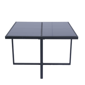 English Elm 9 Patio Dining Set - Space-Saving Rattan Outdoor 9-Piece with Glass Top, Grey Wicker & Cushions W329S00041