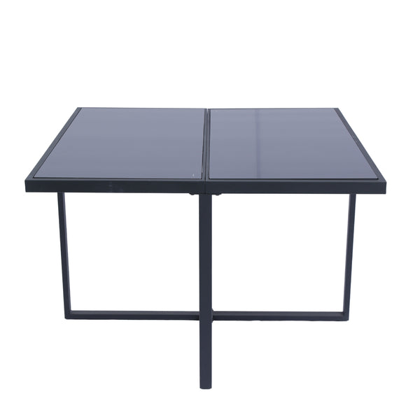 English Elm 9 Patio Dining Set - Space-Saving Rattan Outdoor 9-Piece with Glass Top, Grey Wicker & Cushions W329S00041