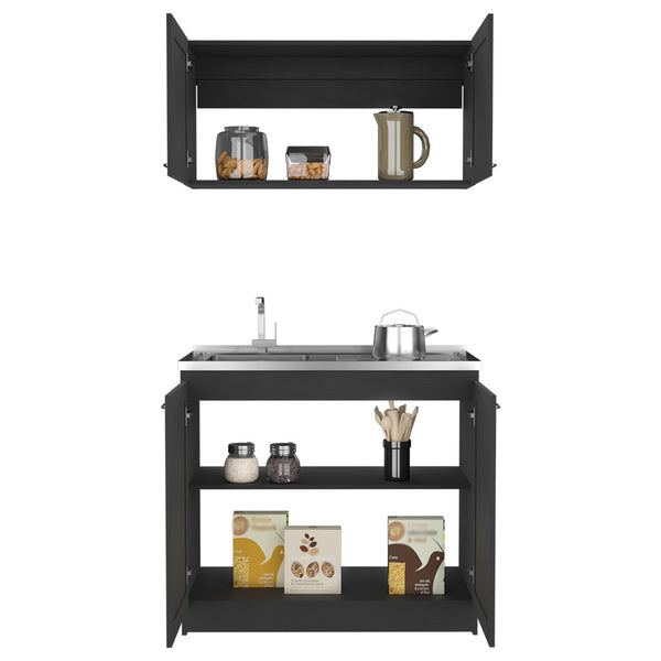 English Elm Cabinet Zeus Garage Black modular particle board storage set with durable countertops, long-lasting design B092S00046