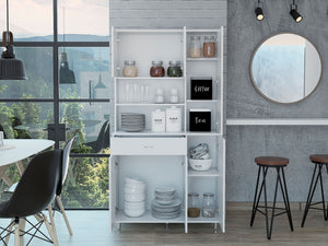 English Elm Kitchen Pantry Piacenza White - Space-Saving Particle Board Cabinet with Six Doors, 10 Shelves & Drawer for Dishes, Utensils, Pots & Pans B092S00103