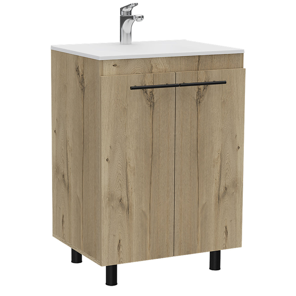 English Elm Floor Cabinet Oxnard Light Oak with Drop-In High-Resistance Resin Sink 23.8" Wide, Durable Design B092S00097