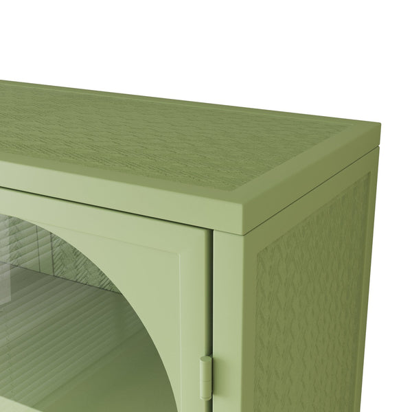 English Elm 27.56"Glass Modern Two-Door Wall Cabinet Green with Tempered Glass, Three-Tier Storage & Woven Detail W757135228