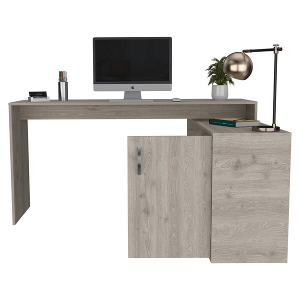 English Elm L-Shaped Desk Desti Light Gray - Durable Particle Board Office Corner Desk with Cabinet & Shelves, Spacious B092S00050