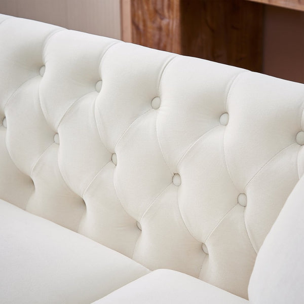 English Elm 83.5-inch L-shaped Sectional Sofa Five Seat Corner Couch with Chesterfield Inspired Style Beige W834S00601