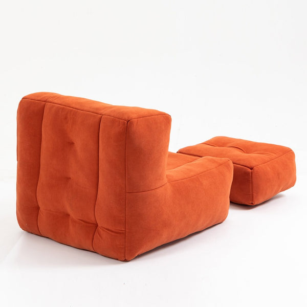 English Elm Fluffy Velvet Bean Bag Lounge Chair with Ottoman Memory Foam Adult Bedroom Seating Red W1996131042