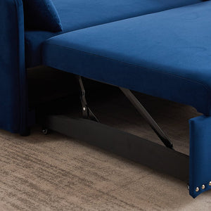 English Elm MH" Velvet Sleeper Sofa Bed with USB Port, 3‑in‑1 Pull-Out Convertible Couch, Removable Pocket Pillows Blue W1193137591