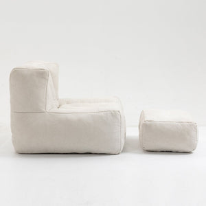 English Elm Fluffy Velvet Bean Bag Lounge Chair with Ottoman Memory Foam Adult Bedroom Seating White W1996131041